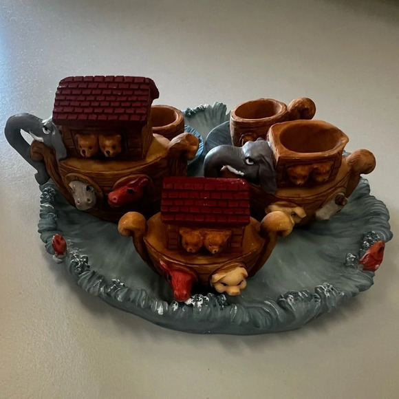 Vintage 1996 Noah and the Animals Hand Crafted Miniature Tea Set - Picture 2 of 11